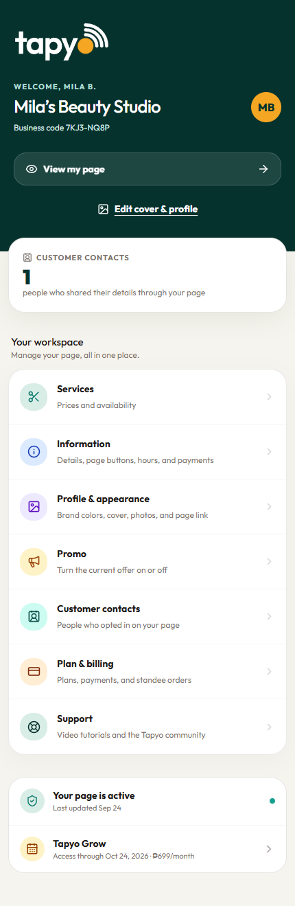 Tapyo mobile owner dashboard